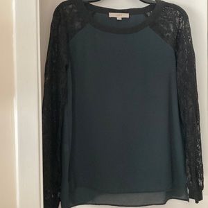 Ann Taylor LOFT Hunter Green with Black Long Sleeve Lace EUC size Small